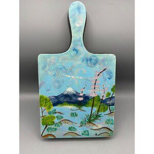 Vtg Hand Painted Cutting Board Mount Fuji Ceramic Japan Wall‎ Decor